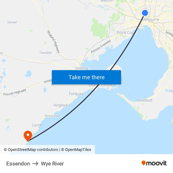 Essendon to Wye River map