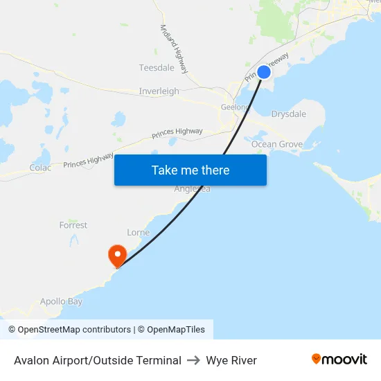 Avalon Airport/Outside Terminal to Wye River map
