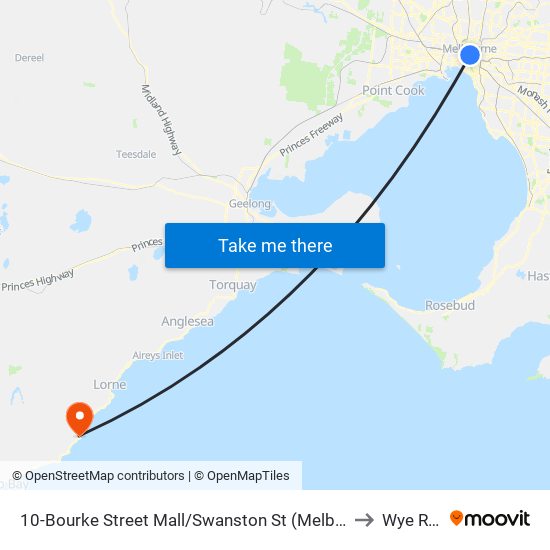 10-Bourke Street Mall/Swanston St (Melbourne City) to Wye River map