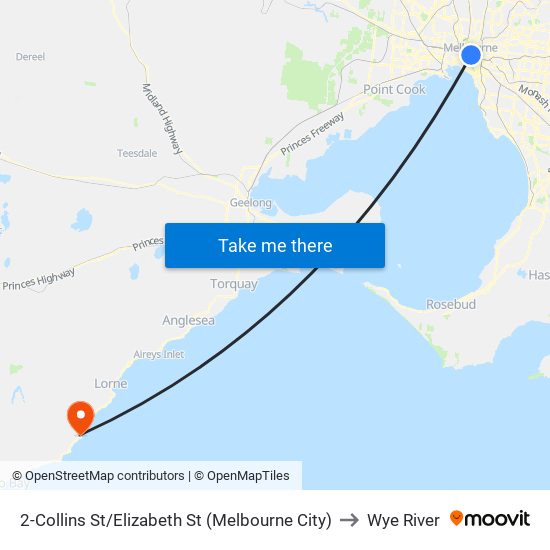 2-Collins St/Elizabeth St (Melbourne City) to Wye River map