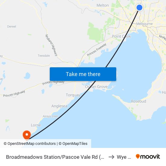 Broadmeadows Station/Pascoe Vale Rd (Broadmeadows) to Wye River map