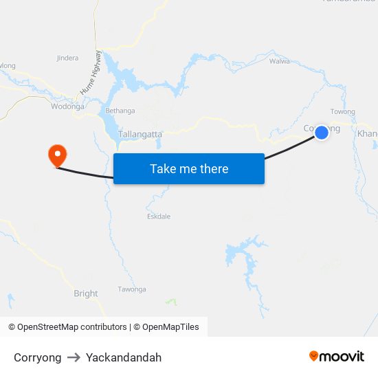 Corryong to Yackandandah map