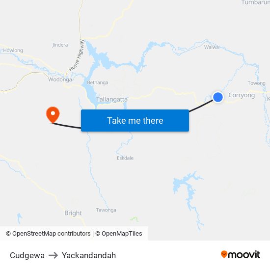 Cudgewa to Yackandandah map