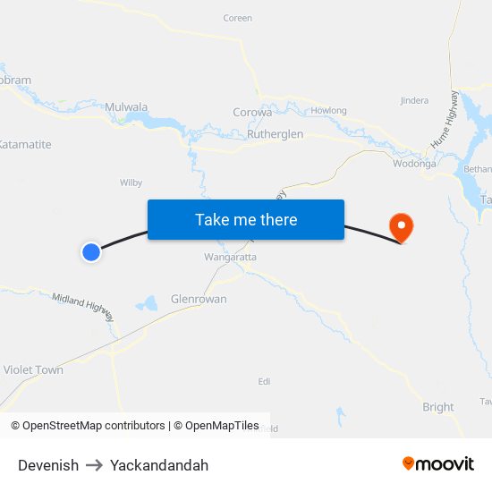 Devenish to Yackandandah map