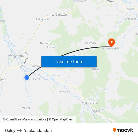 Oxley to Yackandandah map