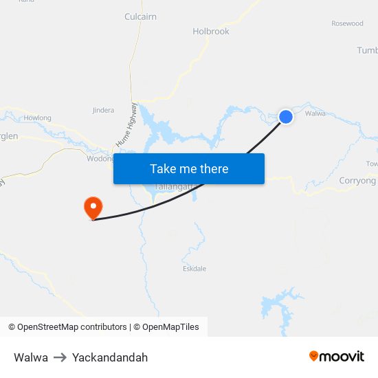 Walwa to Yackandandah map