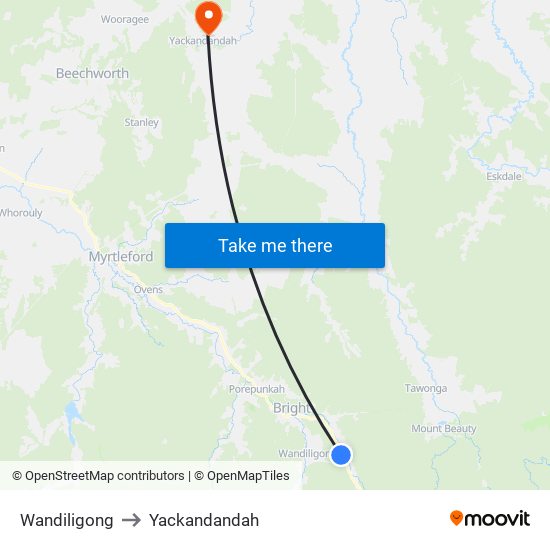 Wandiligong to Yackandandah map