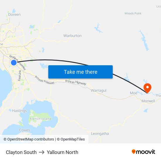 Clayton South to Yallourn North map