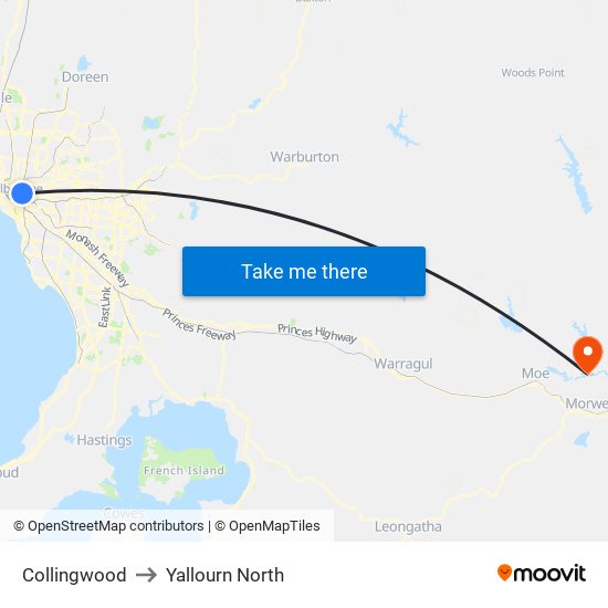 Collingwood to Yallourn North map