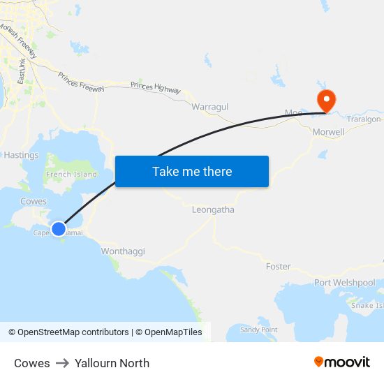 Cowes to Yallourn North map