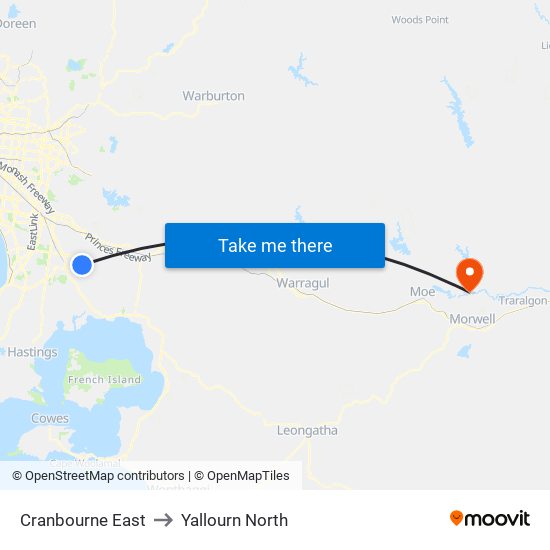 Cranbourne East to Yallourn North map