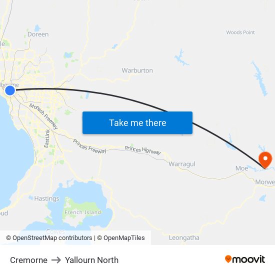 Cremorne to Yallourn North map