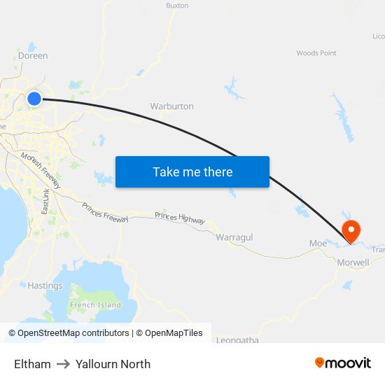 Eltham to Yallourn North map