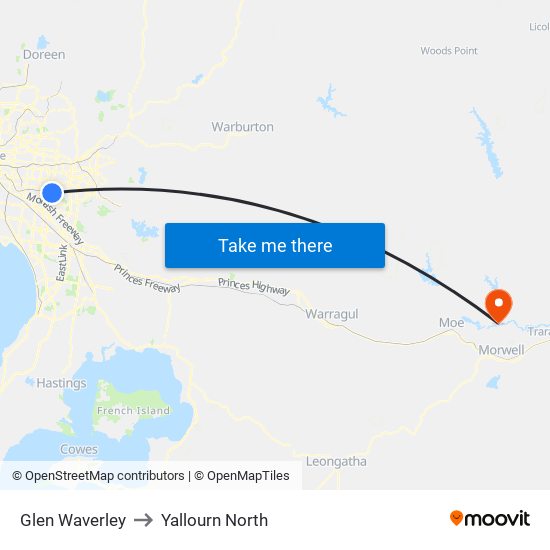 Glen Waverley to Yallourn North map