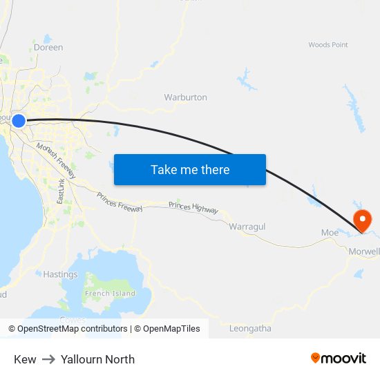 Kew to Yallourn North map