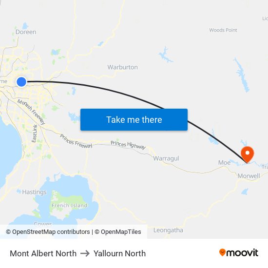 Mont Albert North to Yallourn North map