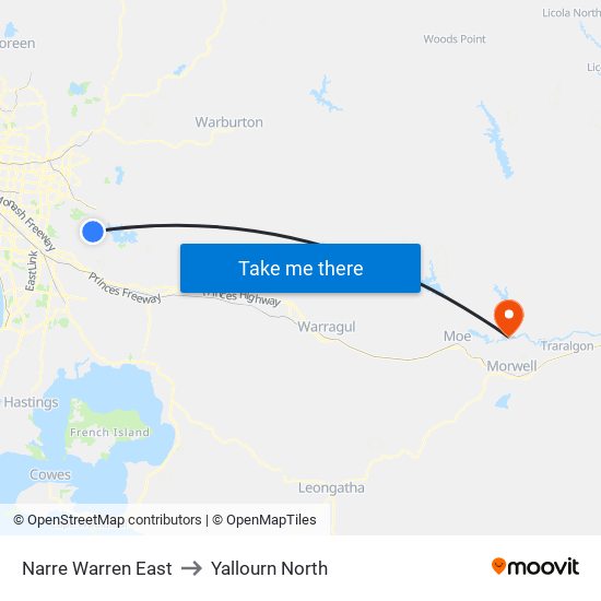Narre Warren East to Yallourn North map
