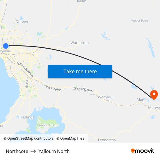 Northcote to Yallourn North map