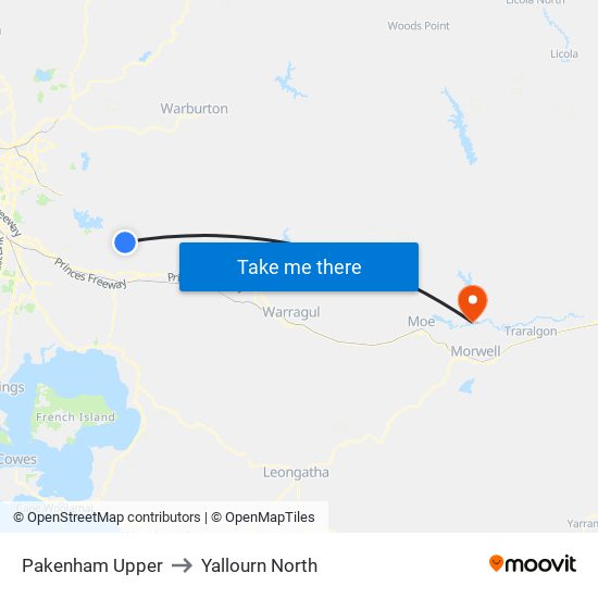 Pakenham Upper to Yallourn North map