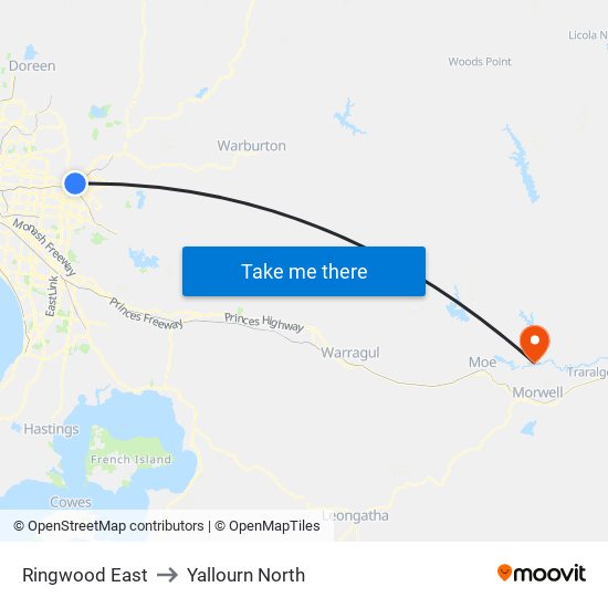Ringwood East to Yallourn North map