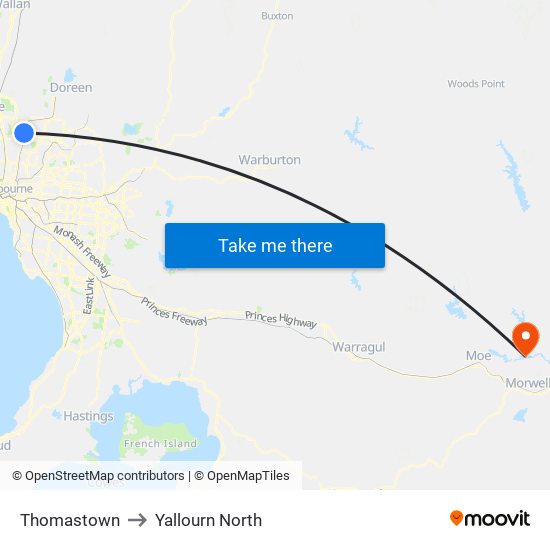 Thomastown to Yallourn North map