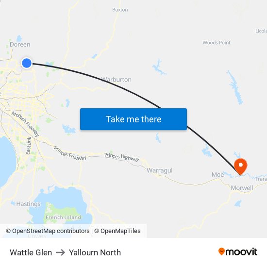 Wattle Glen to Yallourn North map