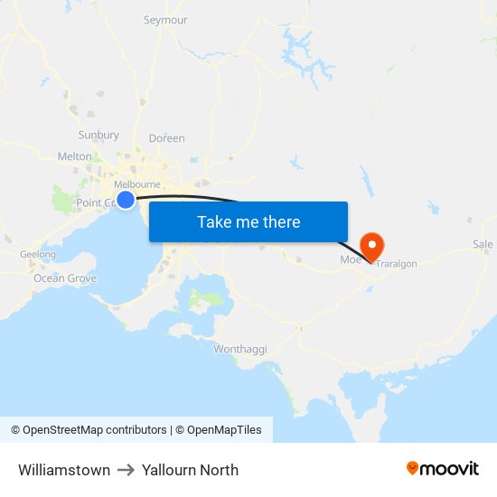 Williamstown to Yallourn North map