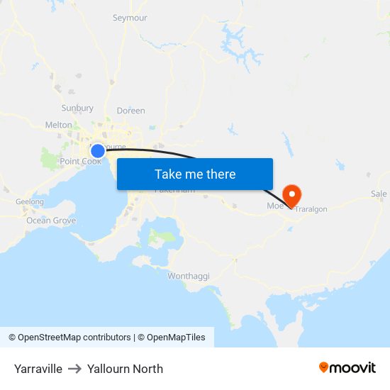 Yarraville to Yallourn North map