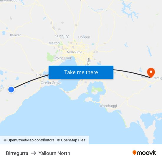 Birregurra to Yallourn North map