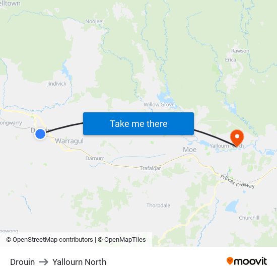 Drouin to Yallourn North map