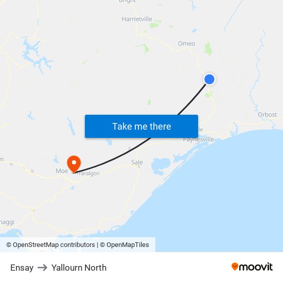 Ensay to Yallourn North map