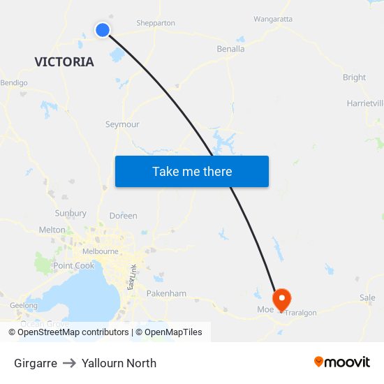 Girgarre to Yallourn North map