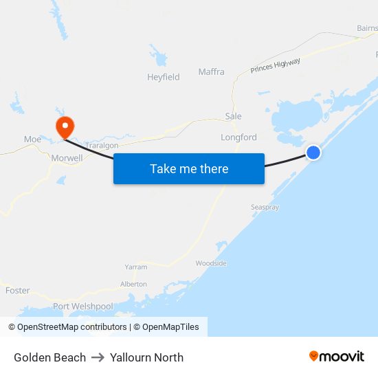 Golden Beach to Yallourn North map