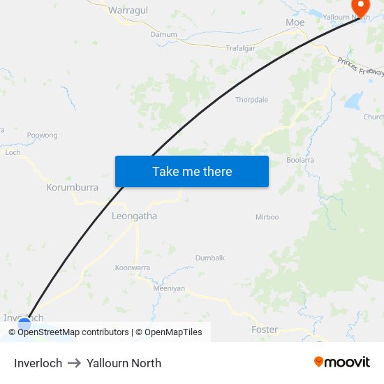 Inverloch to Yallourn North map