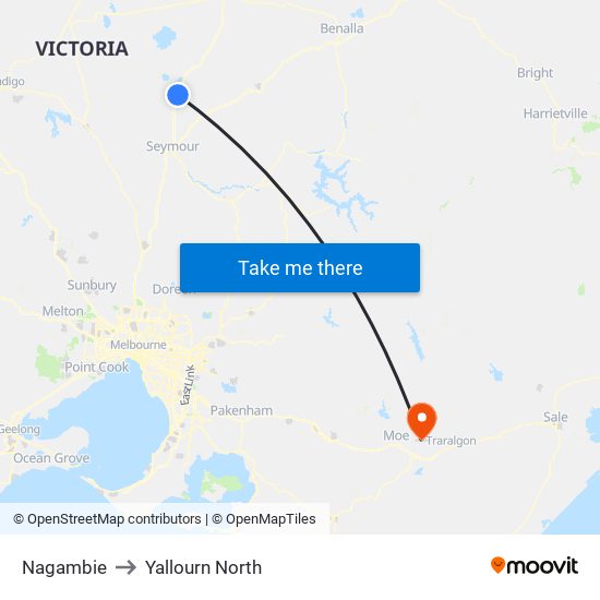 Nagambie to Yallourn North map