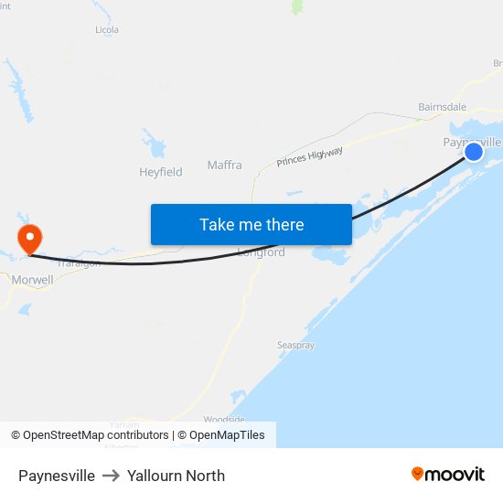 Paynesville to Yallourn North map