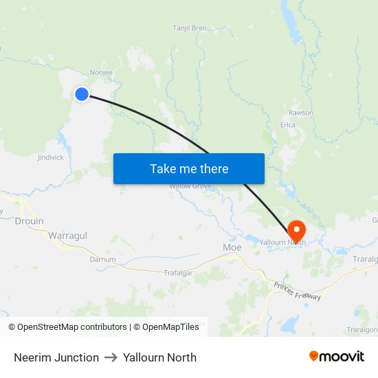 Neerim Junction to Yallourn North map