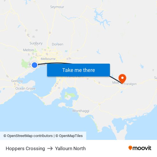 Hoppers Crossing to Yallourn North map