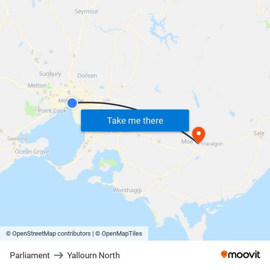 Parliament to Yallourn North map