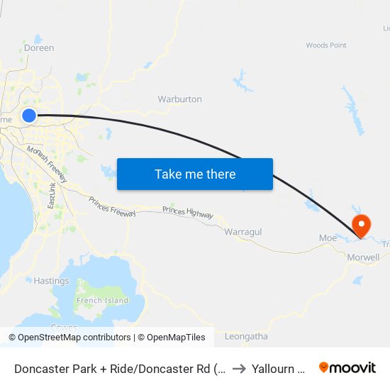 Doncaster Park + Ride/Doncaster Rd (Doncaster) to Yallourn North map