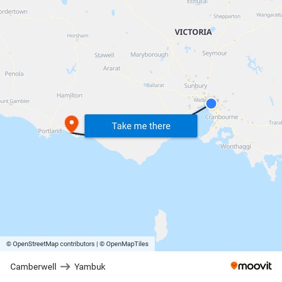 Camberwell to Yambuk map