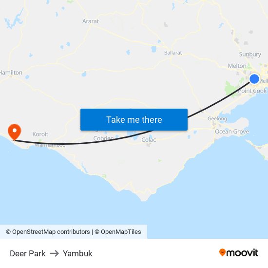 Deer Park to Yambuk map