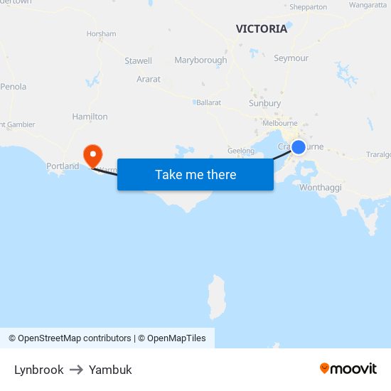 Lynbrook to Yambuk map