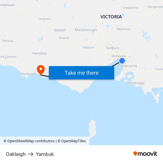 Oakleigh to Yambuk map