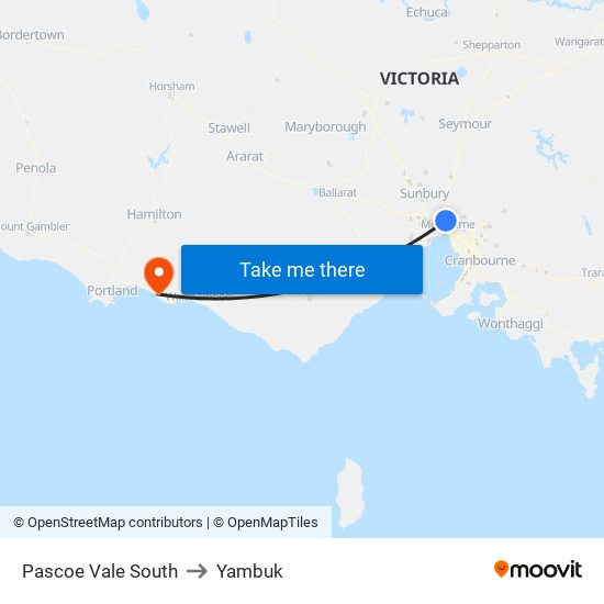 Pascoe Vale South to Yambuk map