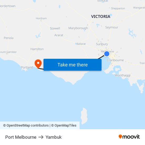 Port Melbourne to Yambuk map