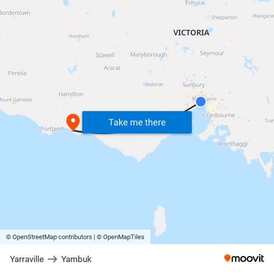 Yarraville to Yambuk map