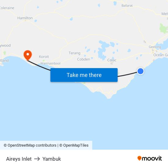 Aireys Inlet to Yambuk map