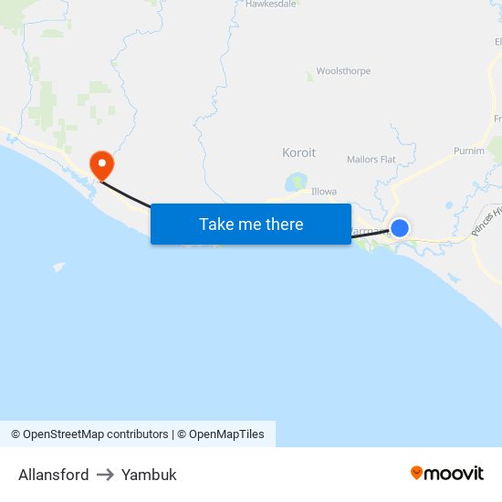 Allansford to Yambuk map