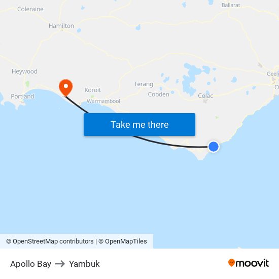 Apollo Bay to Yambuk map